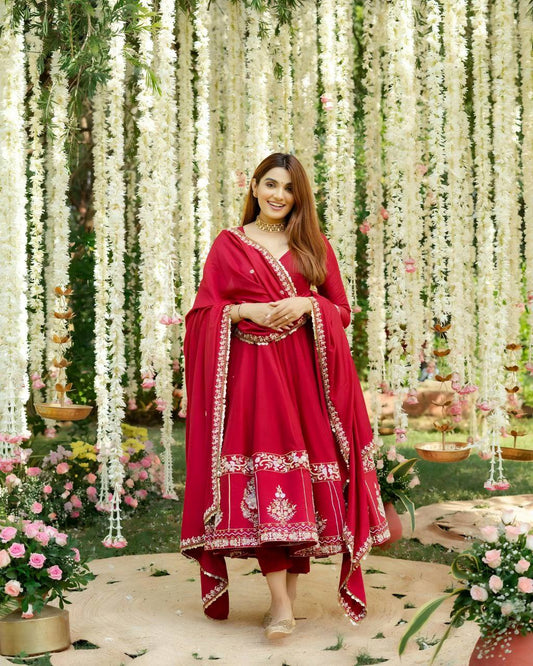 Diva Maroon Roman Silk Designer Graceful  Anarkali