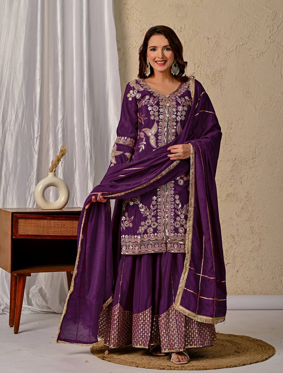 Ziya Purple Chinnon Silk Party Wear Sharara