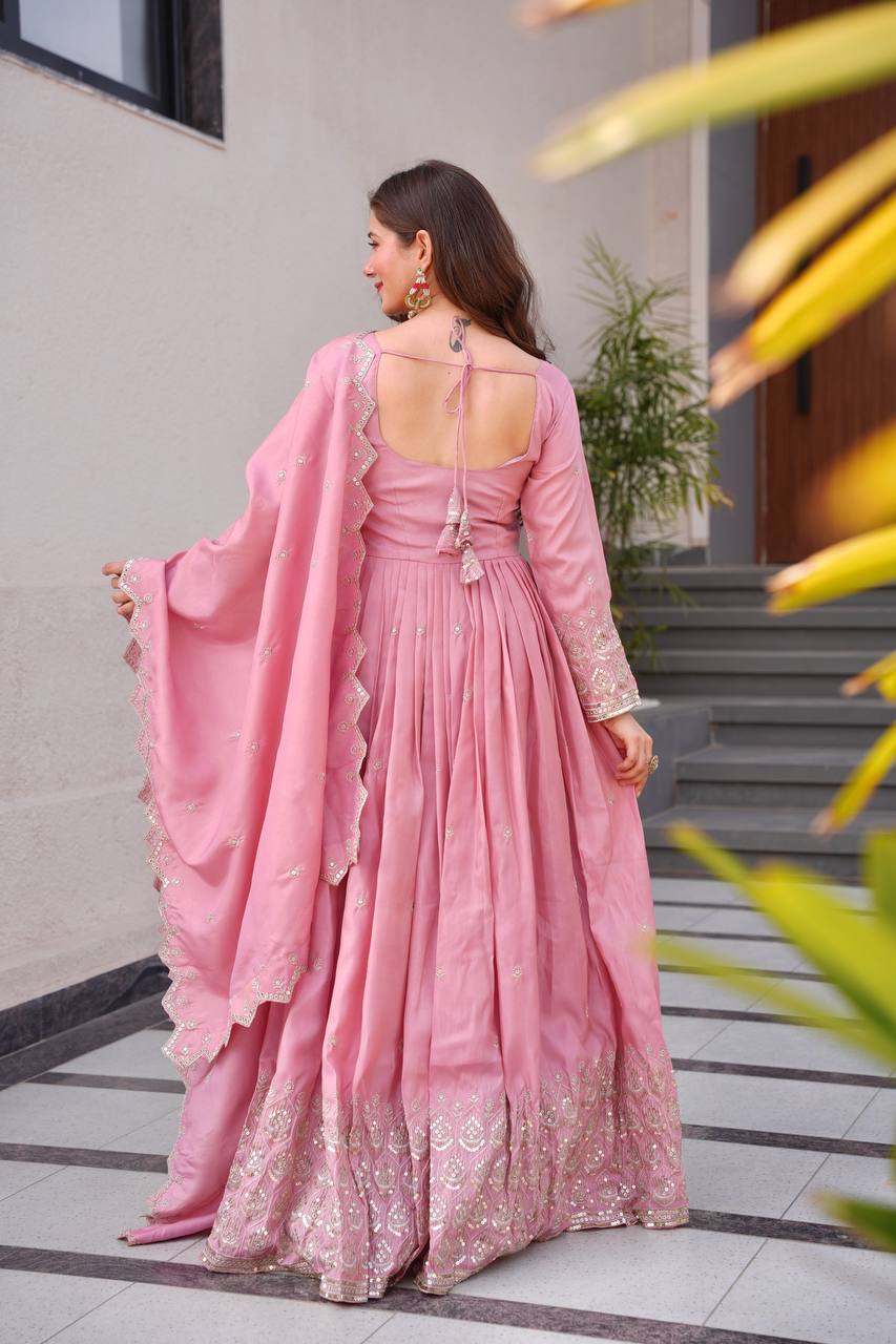 Regal Violet Flared Ghera & Dupatta Embroidered Anarkali Set