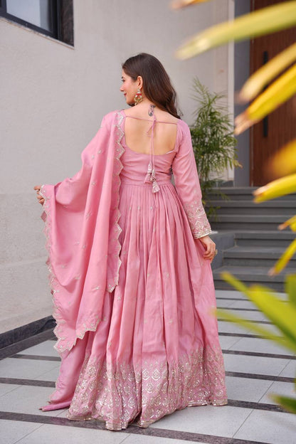 Regal Violet Flared Ghera & Dupatta Embroidered Anarkali Set