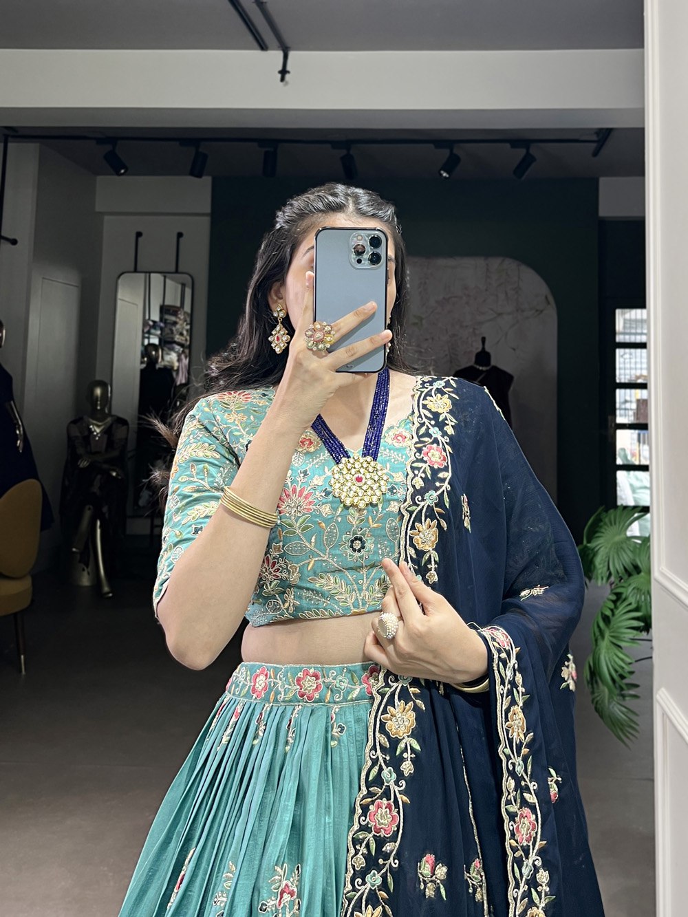 Sky Blue Lehenga choli With Multicolor Thread Embroidery