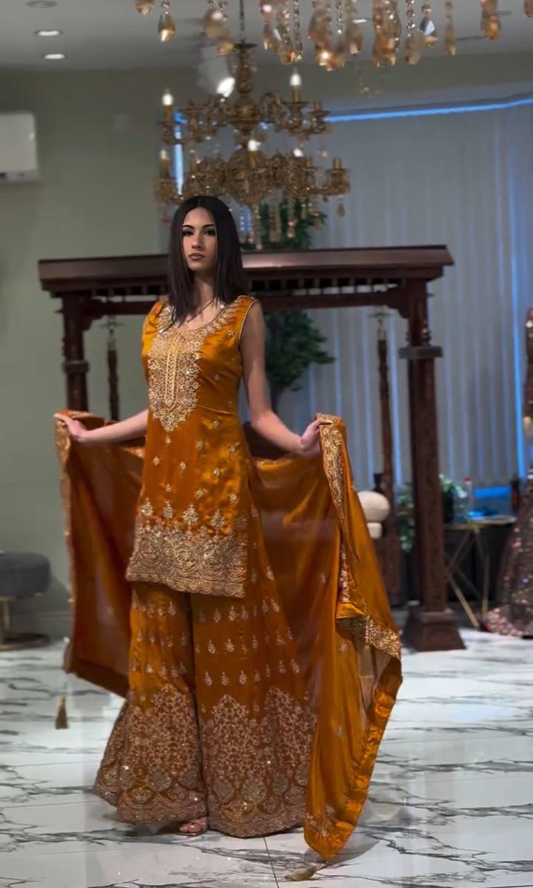 Royalty Vibrant Partywear Fox Georgette Sharara Suit