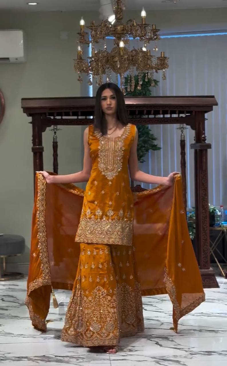 Royalty Vibrant Partywear Fox Georgette Sharara Suit