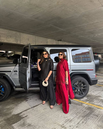 Midnight Elegance Thread Embroidery Farshi Shalwar Set