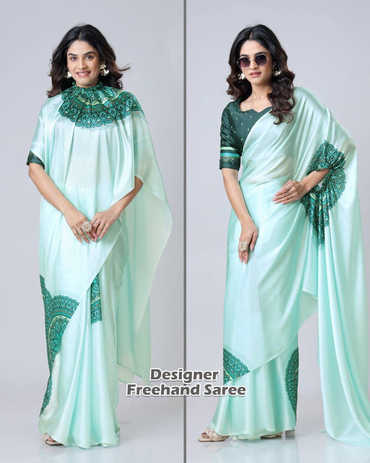 Krishna Digital Print Satin Saree