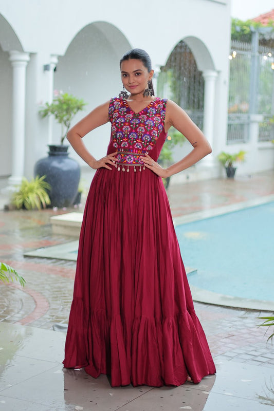 Kutchi Gamthi Mirror Work Anarkali Gown