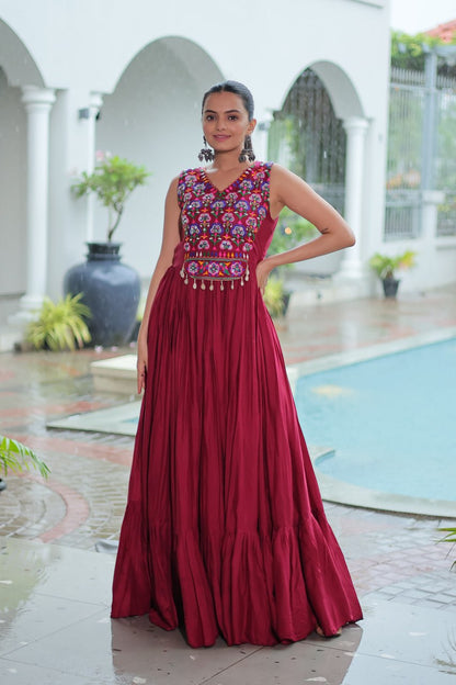 Kutchi Gamthi Mirror Work Anarkali Gown