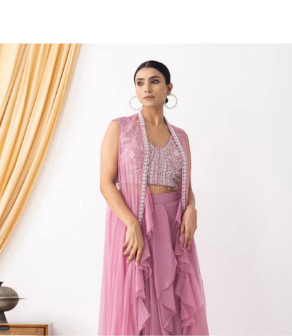 Misha Mustard & Mauve Three Piece Indo western
