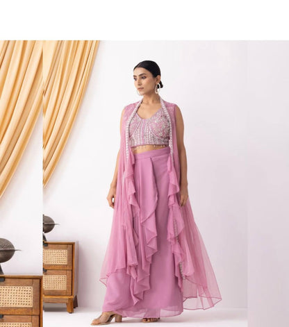 Misha Mustard & Mauve Three Piece Indo western
