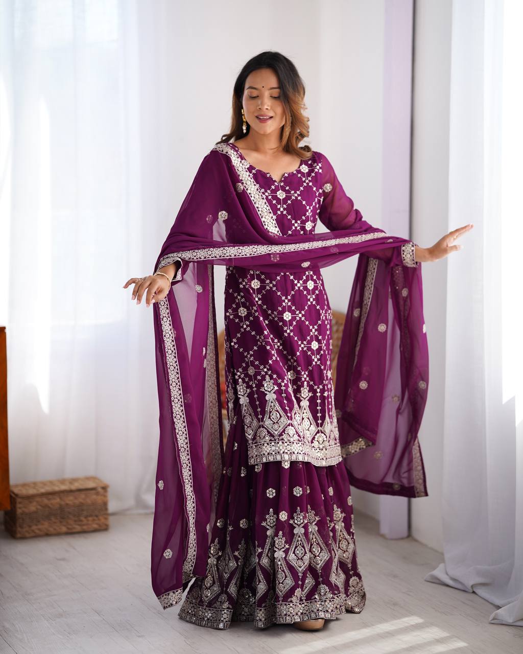 Ruby Faux Georgette Tradition Shararas