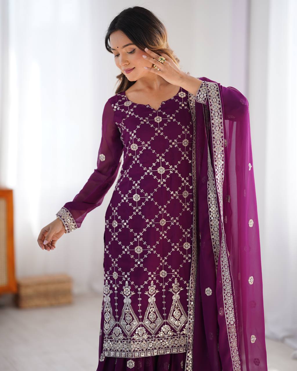 Ruby Faux Georgette Tradition Shararas