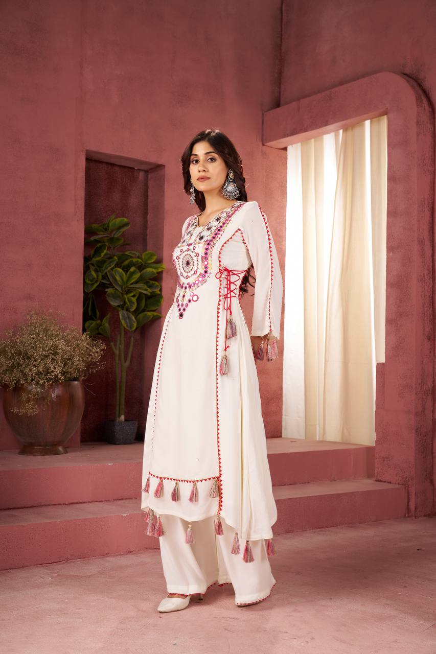 Zakhi Real Mirror Work & Fancy Lace Dori Cord Set