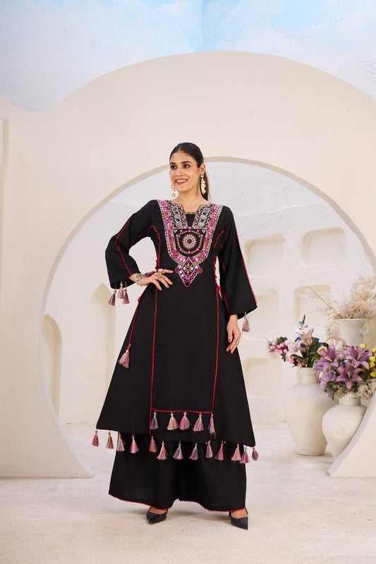 Zakhi Real Mirror Work & Fancy Lace Dori Cord Set
