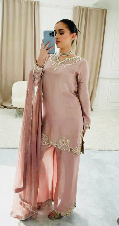 Blush Bloom Subtle Shine Palazzo Suit