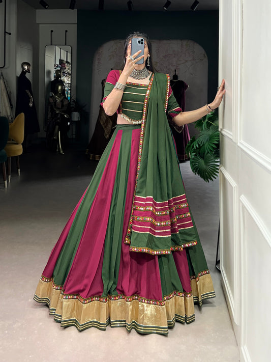 Green & Magenta Mirror Zari Lehenga Set