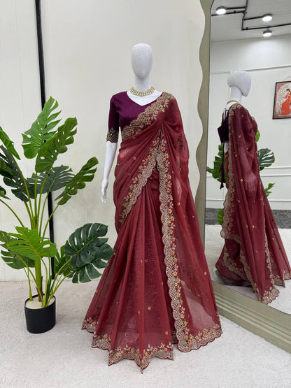 The Sophistication of Crunchy Silk Maroon Saree