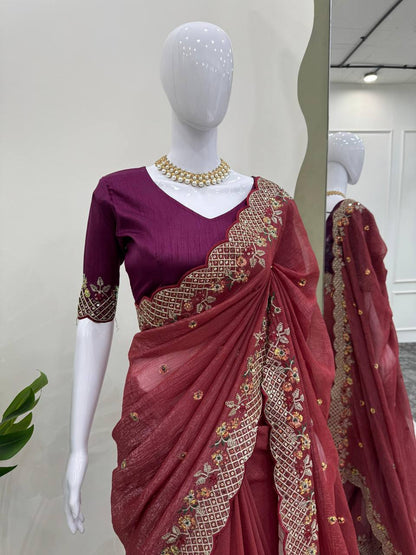 The Sophistication of Crunchy Silk Maroon Saree