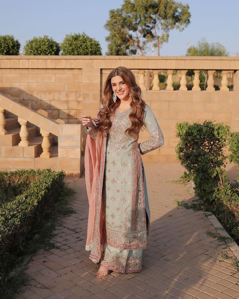 Blush Pastel Bloom  A Graceful Embroidered Ensemble