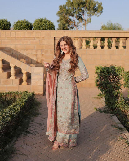 Blush Pastel Bloom  A Graceful Embroidered Ensemble