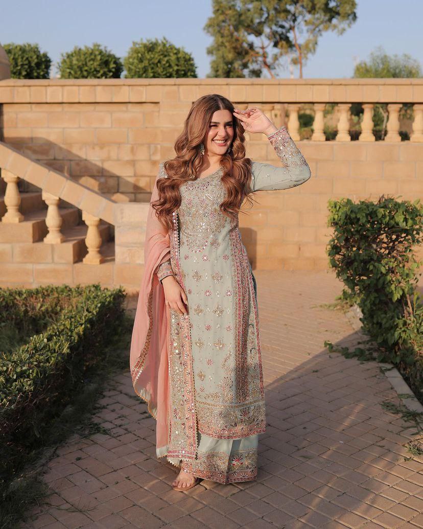 Blush Pastel Bloom  A Graceful Embroidered Ensemble
